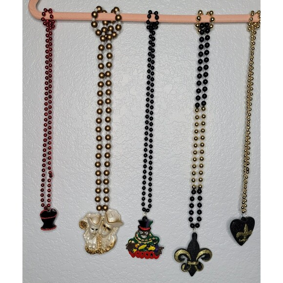 Lot of 5 Mardi Gras Beads Necklaces Parade Voodoo Fleur de Lis Bustier Mask - Picture 2 of 10